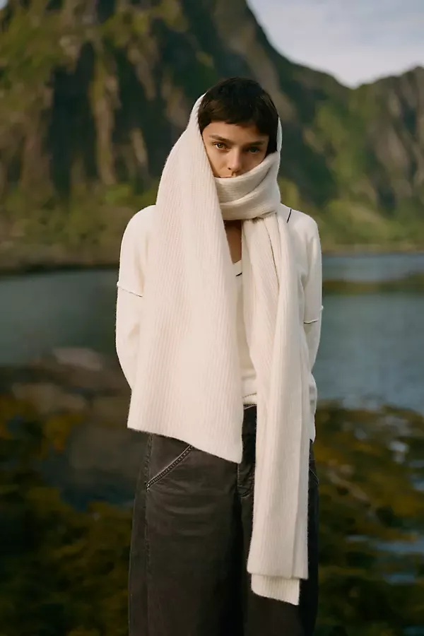 100% Cashmere Ribbed Scarf by Anthropologie