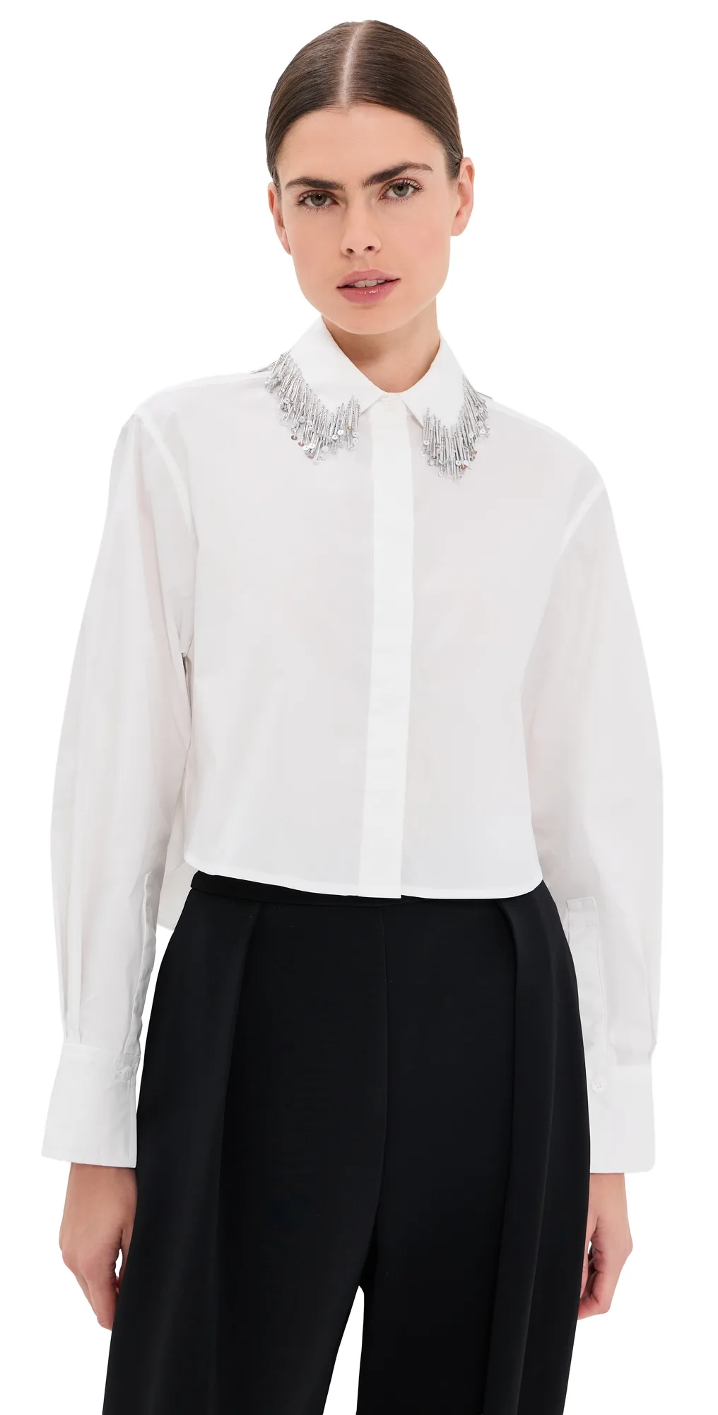 Renata Embellished Cropped Button Down Shirt by SIMKHAI
