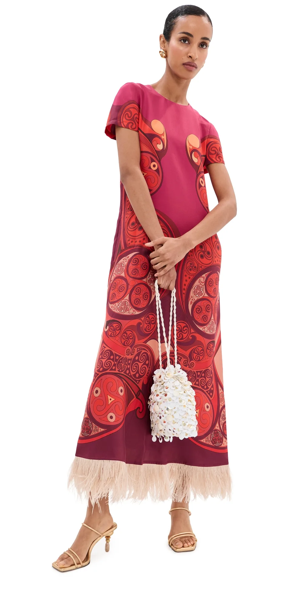 Silk Swing Dress with Feathers by La Doublej