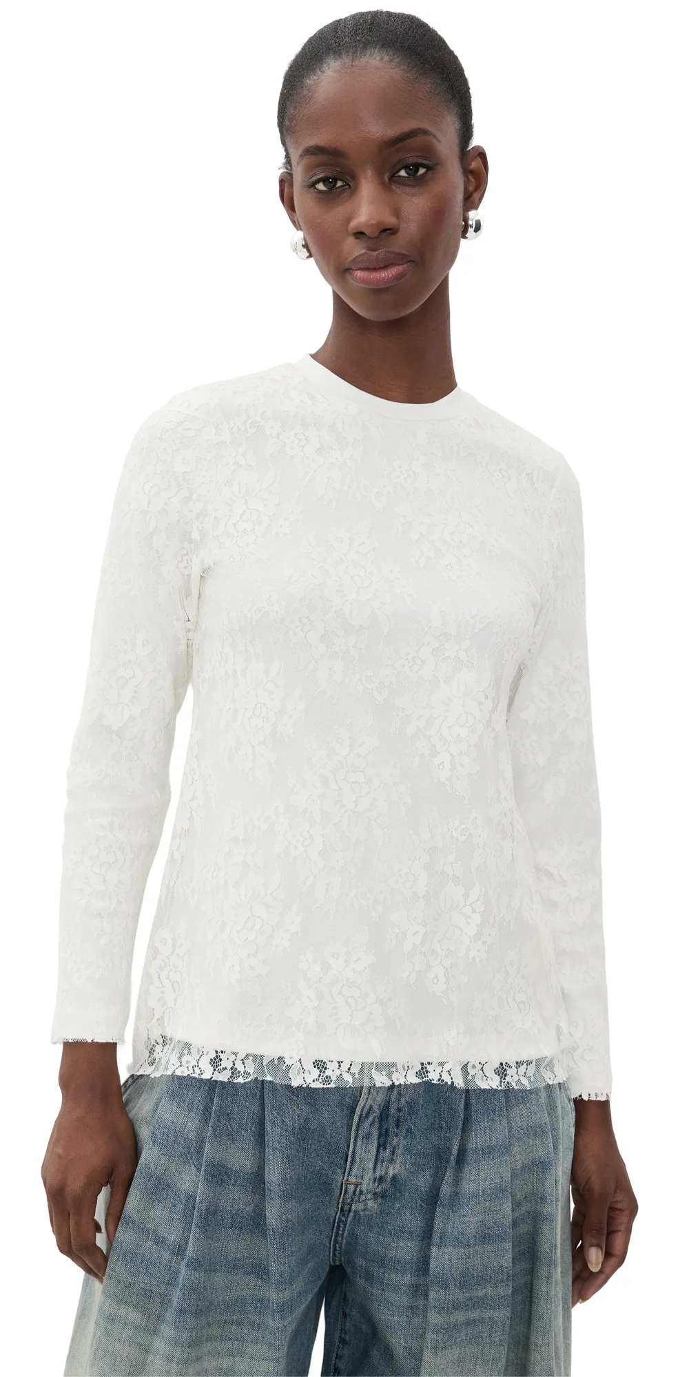 Long Sleeve T-Shirt with Lace Overlay by MarquesAlmeida