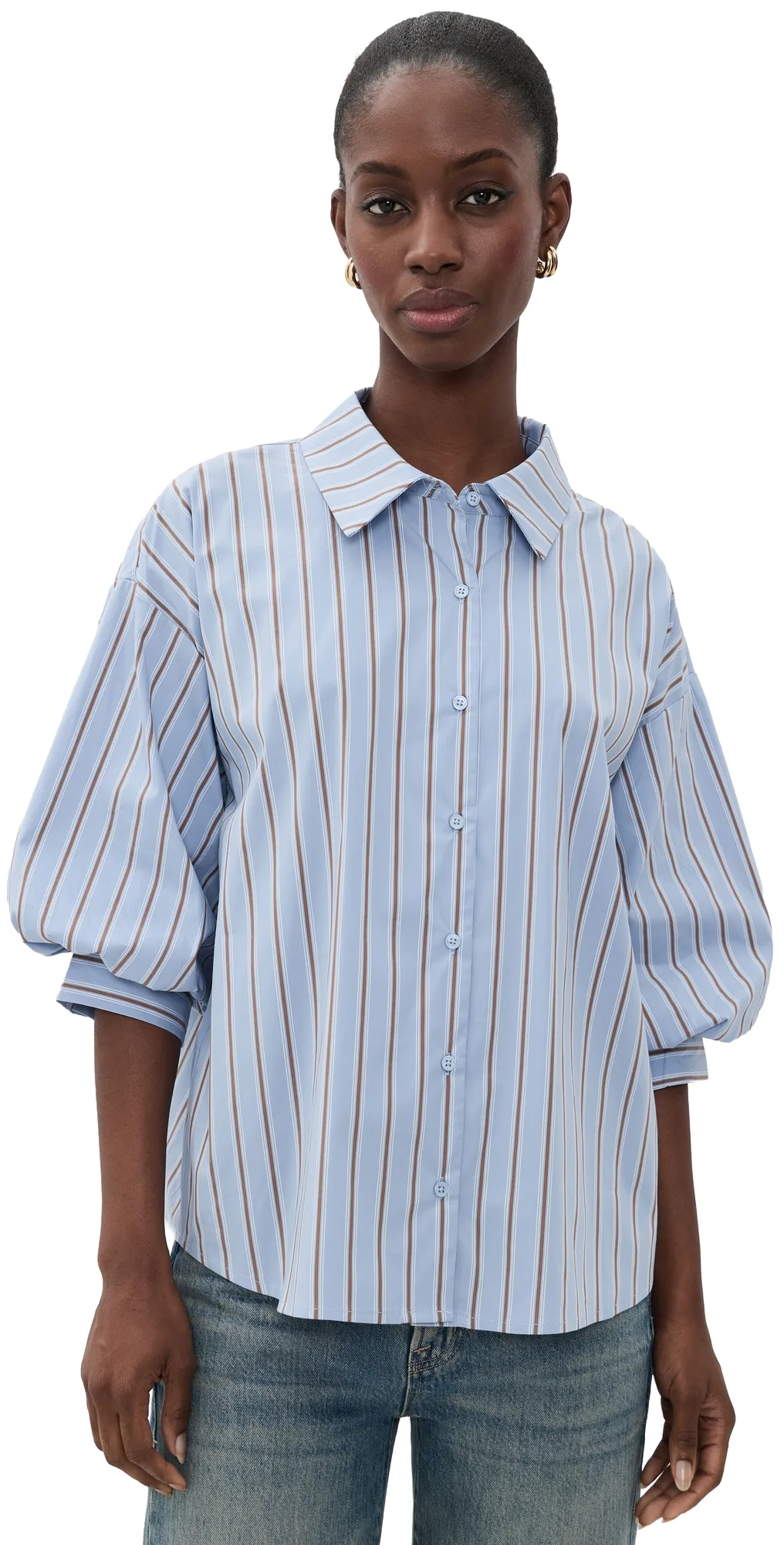 Striped Balloon Sleeve Shirt by English Factory