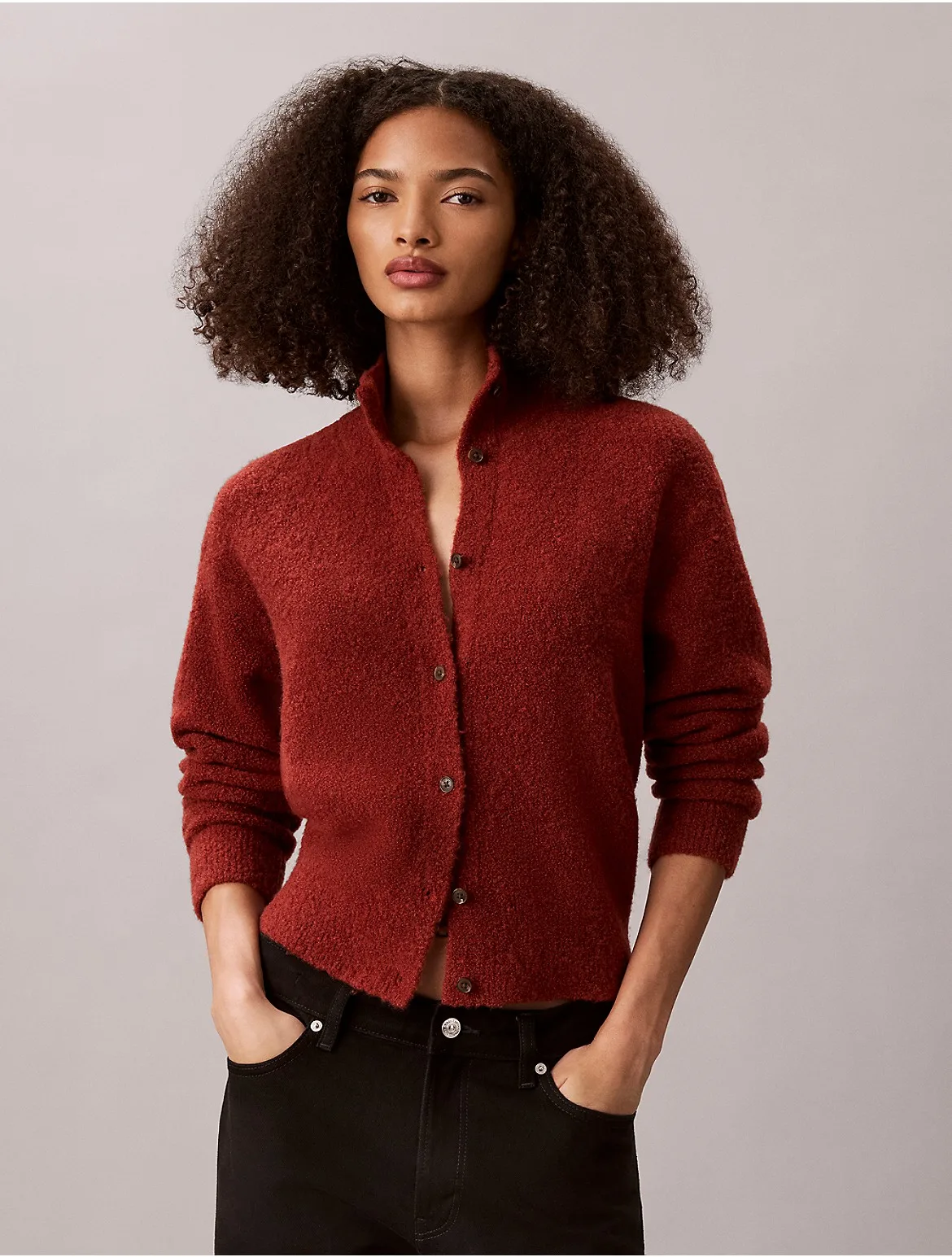 Boucle Wool Blend Cardigan by Calvin Klein