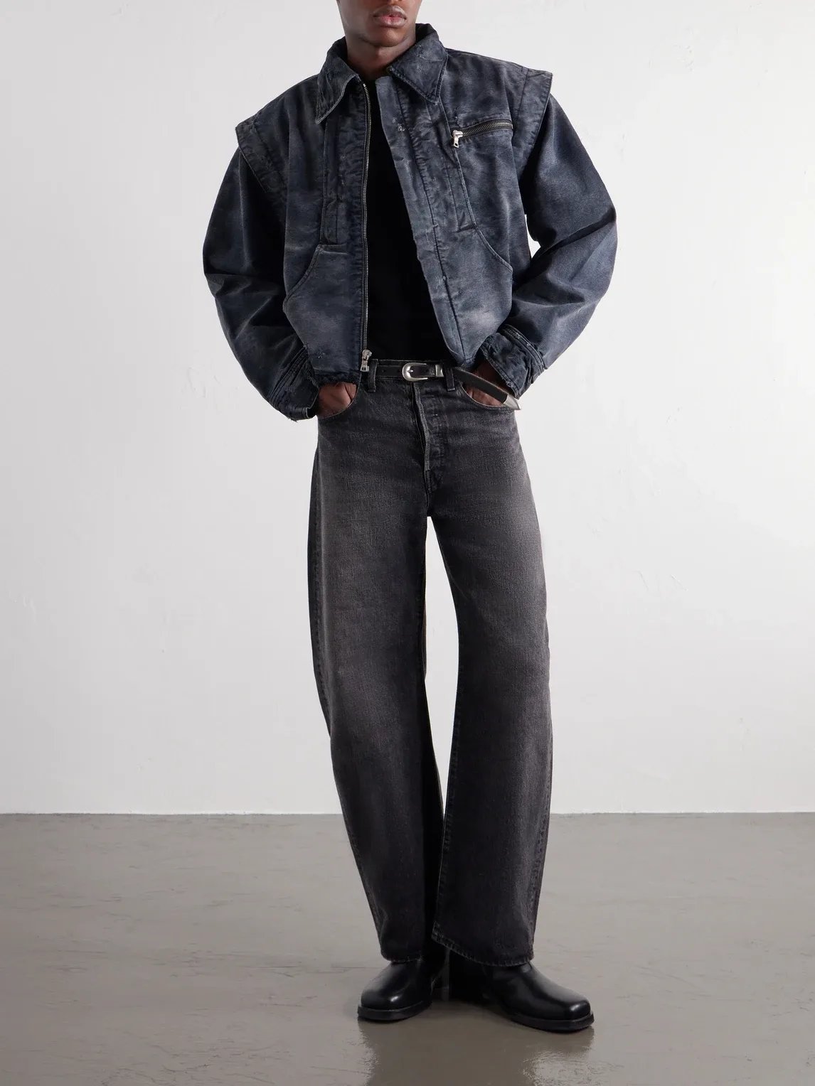 Chopper Cropped Distressed Cotton-Canvas Bomber Jacket by Sekrit