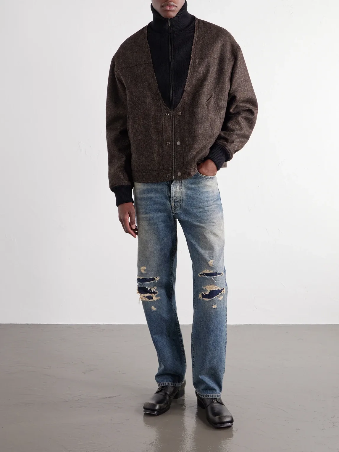 Wool Herringbone Bomber Jacket