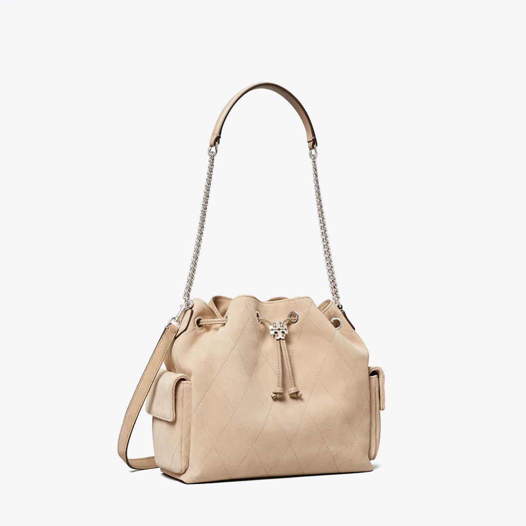 Charlie Quilted Suede Drawstring Shoulder Bag by Tory Burch