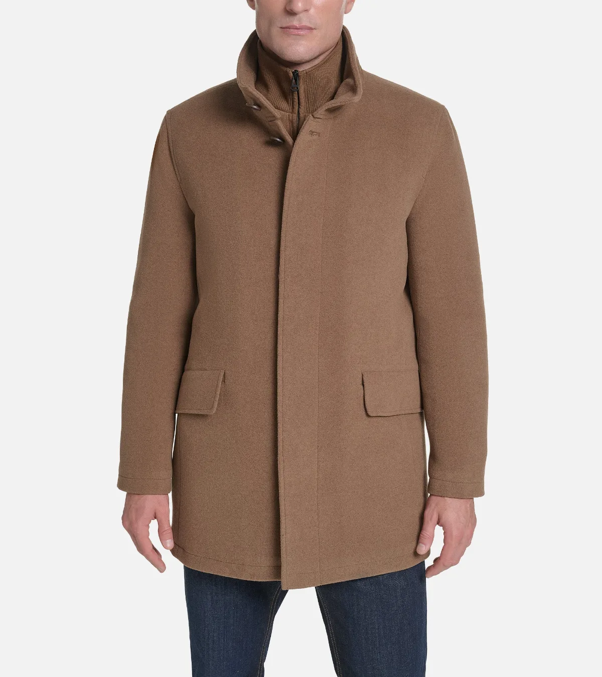 Plush Wool Car Coat with Knit Bib by COLE HAAN
