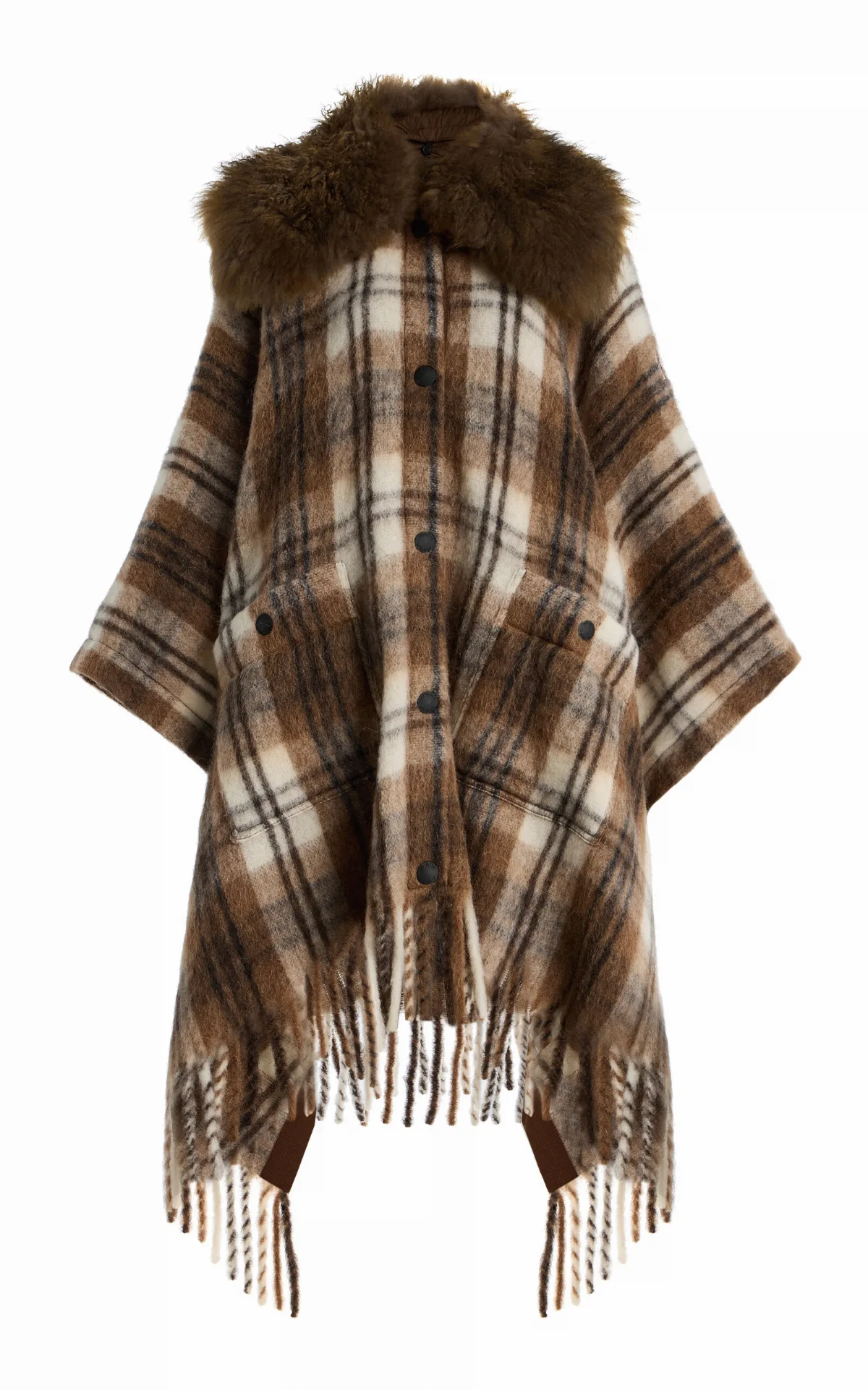 Grenoble Shearling-Trimmed Checked Wool Cape by Moncler