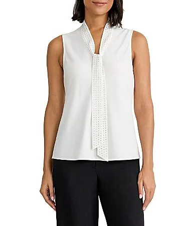 Georgette Sleeveless Tie Neck Blouse by Kasper