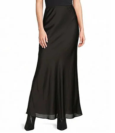 Viscose Satin A-Line Bias Pull-On Long Skirt