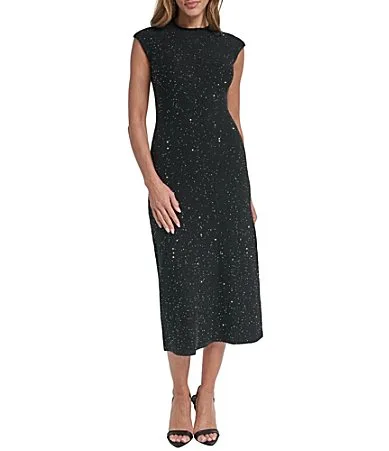 Cap Sleeve Bodycon Funnel Neck Sequin Midi Dress by Vince Camuto