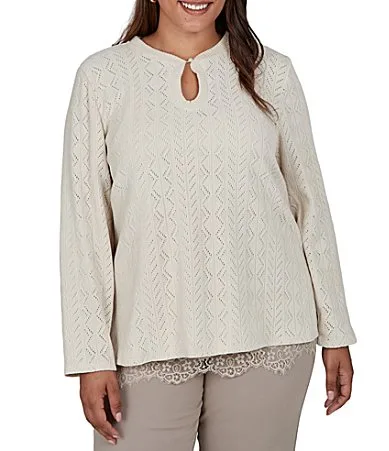 Pointelle Chenille Knit Round Neck Long Sleeve Top by Ruby Rd