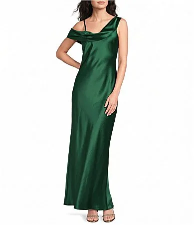 Analeia Woven One Shoulder Off-The-Shoulder Maxi A-Line Dress by Steve Madden