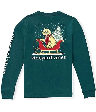 Doodle Sleigh Graphic Long Sleeve Pocket T-Shirt by Vineyard Vines