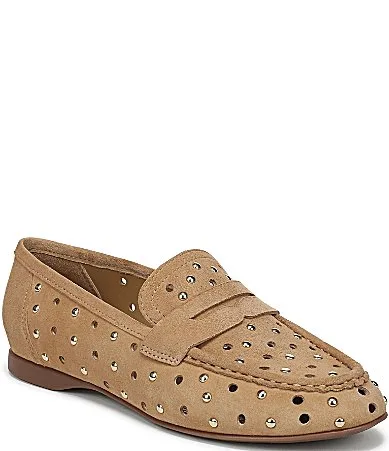 Bloom Perforated Suede Studded Penny Loafers by Naturalizer