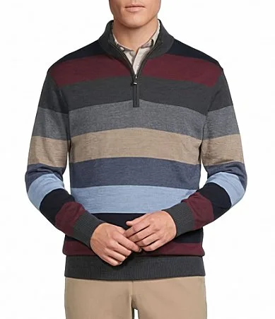 Blue Label Multi Stripe Wool Quarter-Zip Sweater by Cremieux