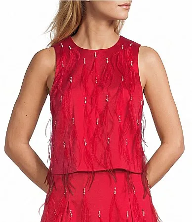 Pippa Round Neck Feather Diamond Sleeveless Coordinating Blouse by Antonio Melani