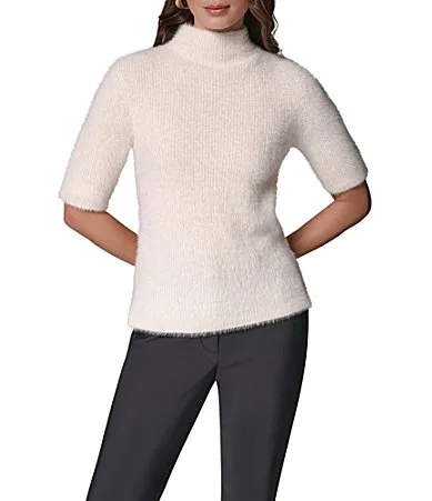 Rib Knit Mock Neck Short Sleeve Sweater Top by Donna Karan