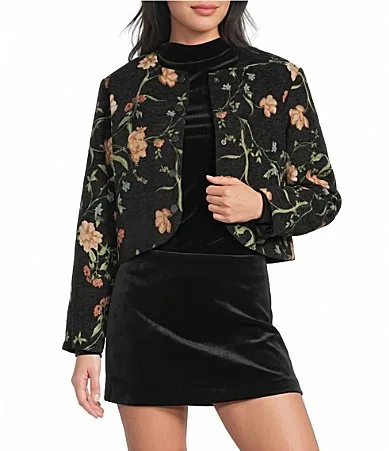 Floral Round Neck Cropped Jacket by GB