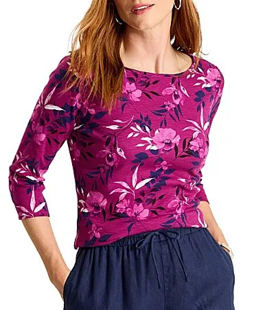 Ashby Isles Sunset Shimmers Floral Print Boat Neck 34 Sleeve Tee Shirt