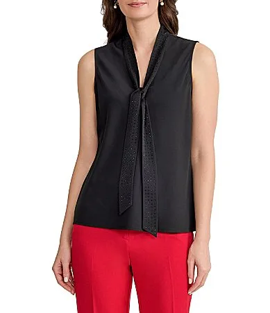 Georgette Sleeveless Tie Neck Blouse by Kasper