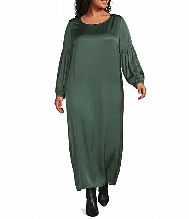 Satin Woven Round Neck 34 Sleeve Lanterna Dress by Bryn Walker