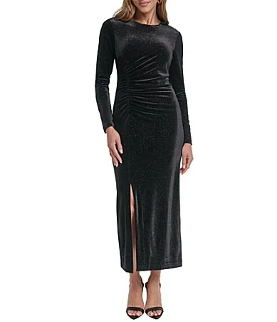 Long Sleeve Glitter Velvet Jewel Neck Bodycon Dress by Vince Camuto