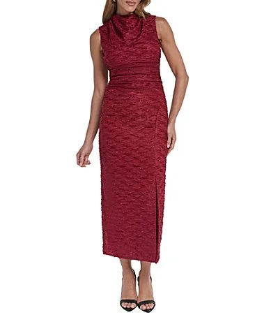 High Neck Ruche Waist Slit Bodycon Midi Dress by Vince Camuto
