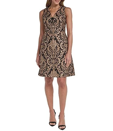 Jacquard V-Neck A-Line Hardware Mini Dress