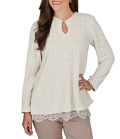 Pointelle Chenille Knit Round Neck Long Sleeve Top by Ruby Rd