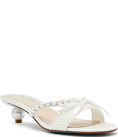 Mandy Pearl Embellished Kitten Heel Dress Slide Sandals by Betsey Johnson