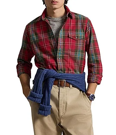 Custom Fit Brushed Plaid Long Sleeve Oxford Woven Shirt by Polo Ralph Lauren