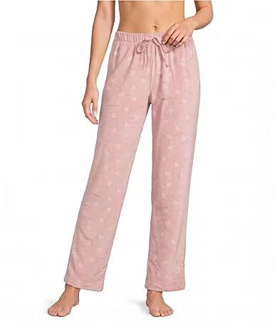 Pink Hearts Print Velour Drawstring Elastic Waist Coordinating Sleep Pants by Sleep Sense