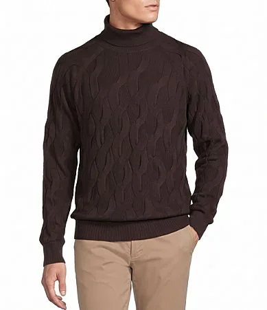 Blue Label Tailors Mark Collection Solid Cable Knit Turtleneck Sweater by Cremieux