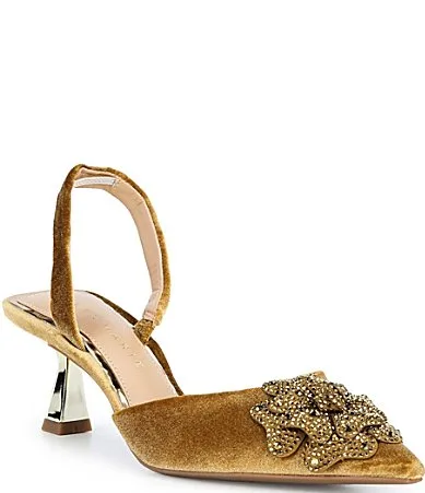 Geneva Velvet Flower Ornament Slingback Pumps by Alex Marie