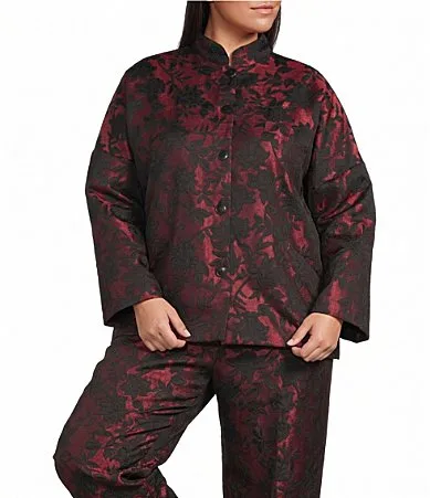 Danuta Floral Mandarin Collar Long Wide Sleeve Oversized Button-Front Coordinating Jacket by Bryn Walker