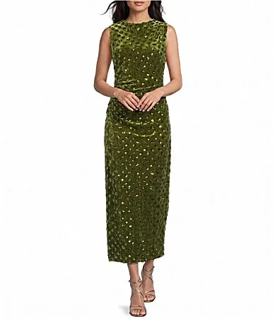 Velvet Sequin Dot Sleeveless Midi Dress by GB