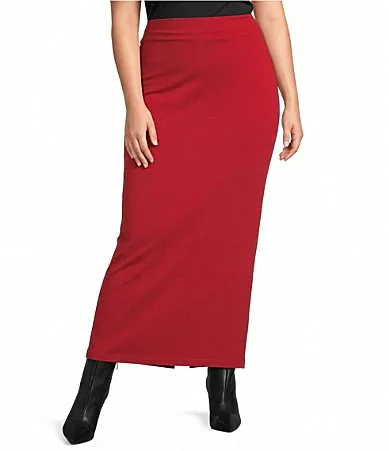 Grey French Terry Midi Slim Pull-On Pencil Skirt