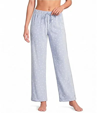 Blue Dots Print Velour Drawstring Tie Coordinating Sleep Pants