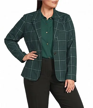 Pine Grove Plaid Long Sleeve Button Front Blazer by Investments