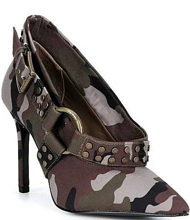 Ricci Two Studded Camo Harness Stiletto Pumps by Gianni Bini
