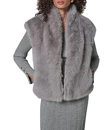 Faux Fur V-Neck Sleeveless Vest by Donna Karan