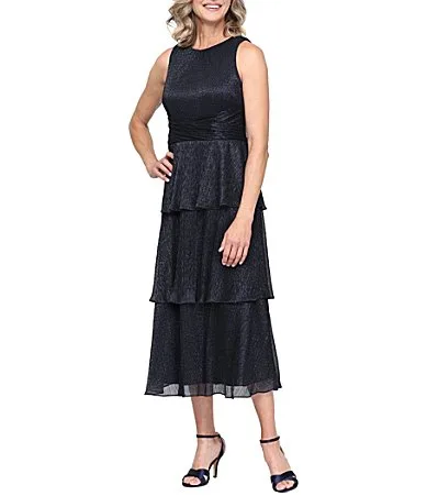 Tiered Wrap Waist Midi Dress by Ignite Evenings