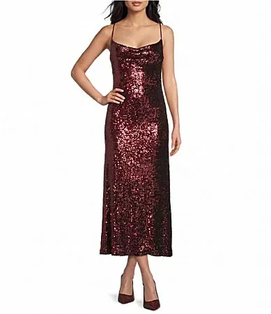 Sequin Cowl Neck Sleeveless Slip Dress by GB