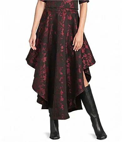 Recycled Wool-Blend Floral Asymmetric High-Low Hem Grange Skirt by Bryn Walker