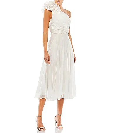 Asymmetrical One Shoulder Sleeveless Ruffle Midi Dress by M.A.C.