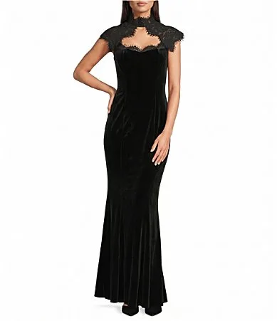Badgley Mischka x Bracie Aston Estela Maxi Velvet Lace Gown by Badgley Mischka