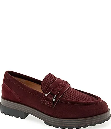 Polly Suede Ribbed Vamp Braided Strap Lug Sole Loafers by Gentle Souls