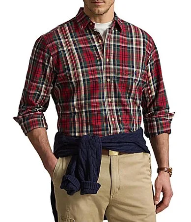 Classic Fit Plaid Brushed Oxford Long Sleeve Woven Shirt by Polo Ralph Lauren