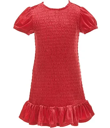 Smocked Velvet Short Sleeve Dress by GB