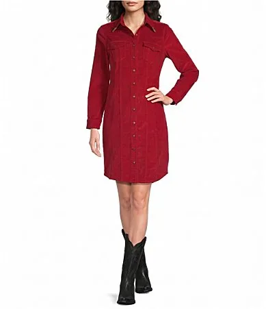 Above Knee Point Collar Shirt Dress by Reba